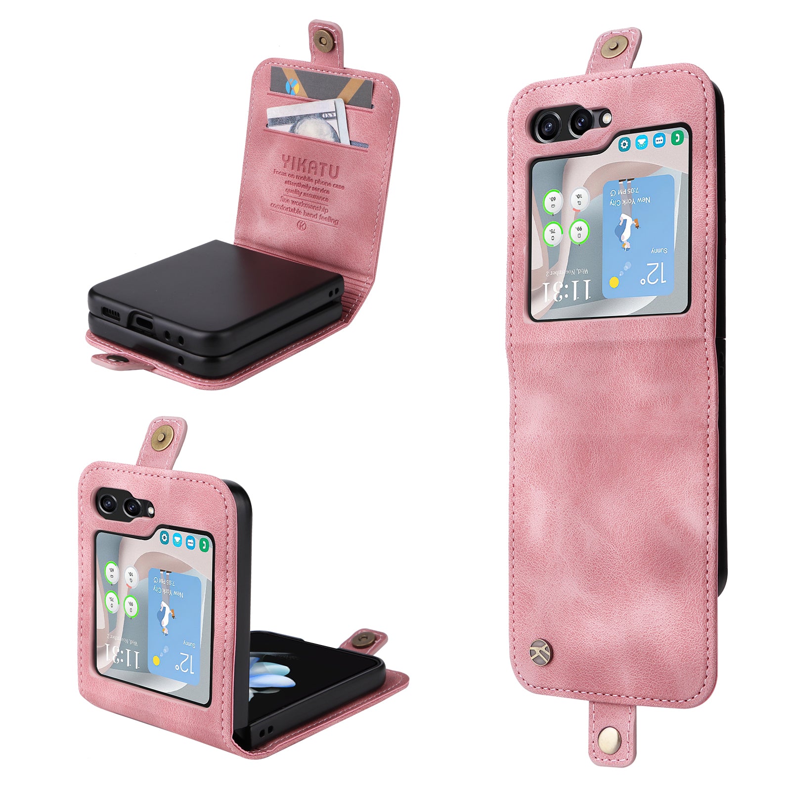 YIKATU YK-002 For Samsung Galaxy Z Flip6 5G Case Card Holders PU Leather Skin-touch Phone Cover - Pink YIKATU YK-002 For Samsung Galaxy Z Flip6 5G Case Card Holders PU Leather Skin-touch Phone Cover - Pink